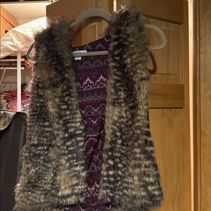 Fuzzy faux fur vest jacket with hood
